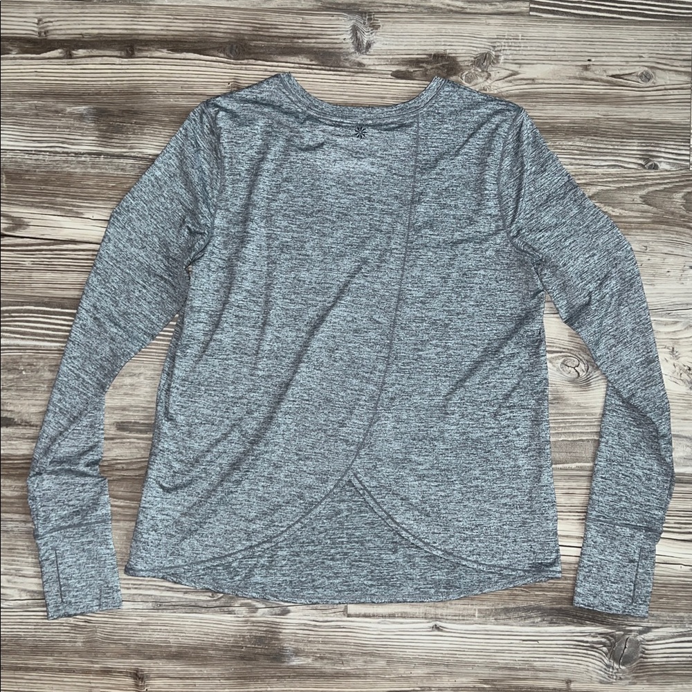 Athleta Sunlover Heather Gray Long Sleeve Top UPF Tulip Back Heathered Grey